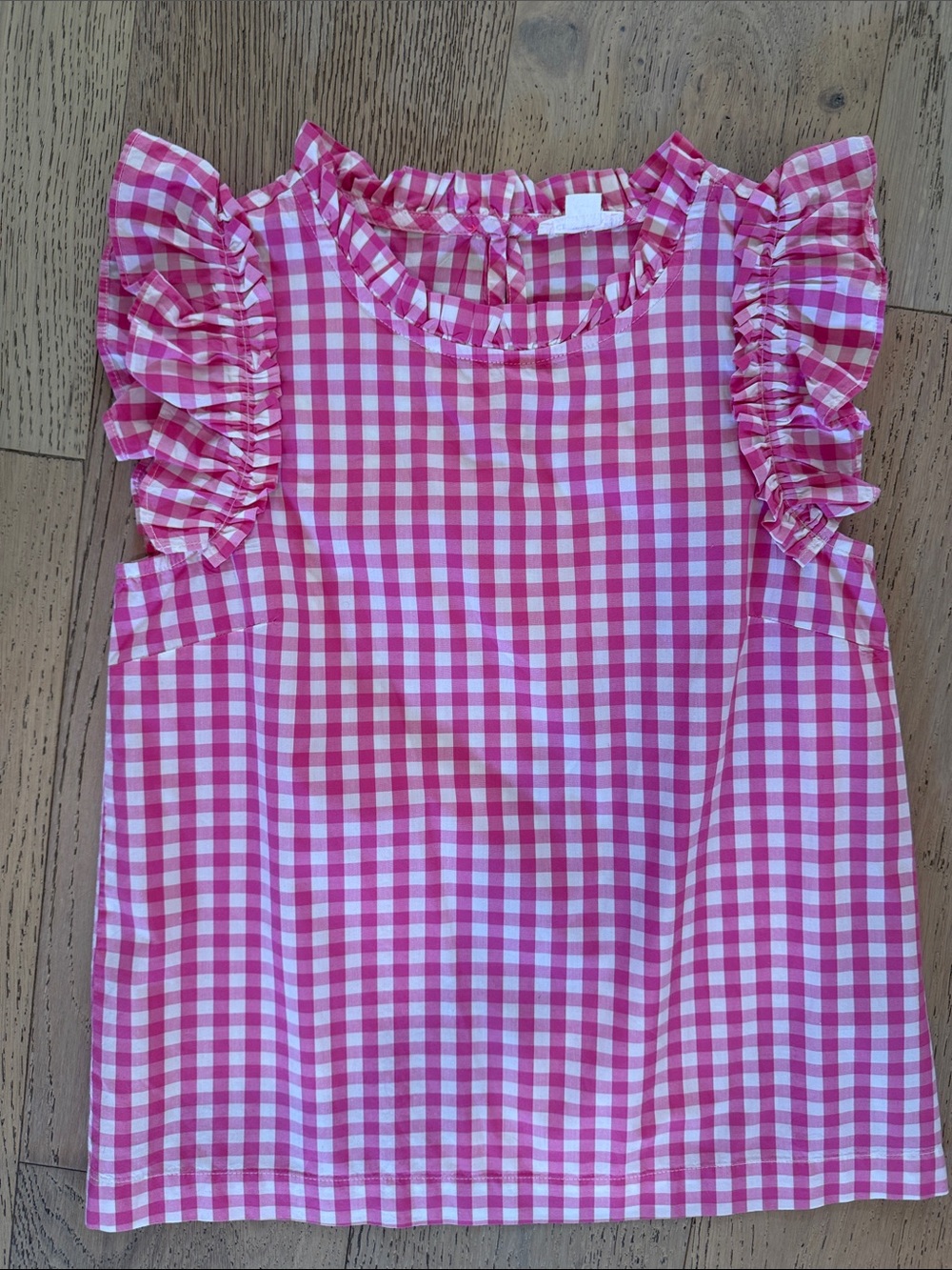 Crewcuts Pink Gingham Ruffle Sleeve Top